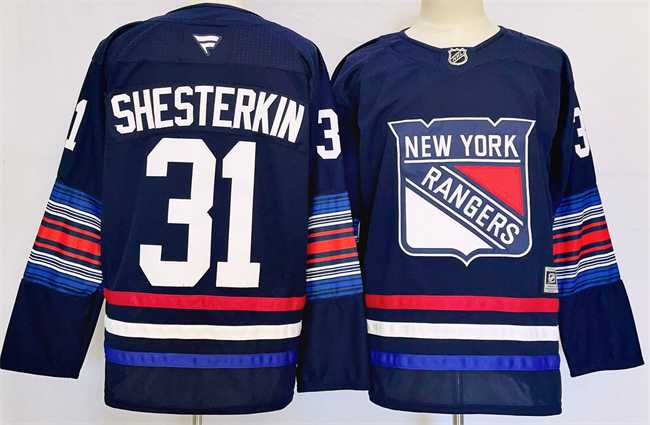 Mens New York Rangers #31 Igor Shesterkin Navy 2024-25 Stitched Jersey->new york rangers->NHL Jersey